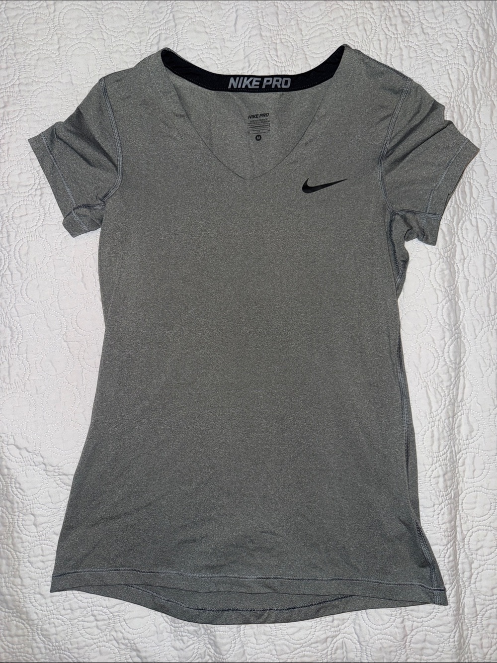 Nike Women's Gray V-Neck Dri-FIT Short Sleeve Top